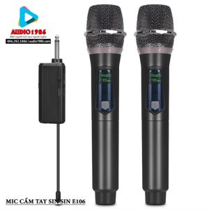 Micro không dây cầm tay Sin Sin E106 2.4G kèm 2 mic kết nối amply mixer loa kéo loa trợ giảng