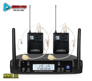 Micro không dây đeo tai Audio MMD-30 UHF kèm 2 mic màu da hạt gạo nói song song