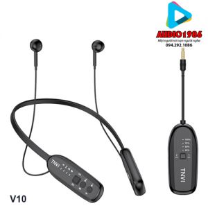 Micro thu âm không dây kèm tai nghe đeo cổ audio TNVI V10